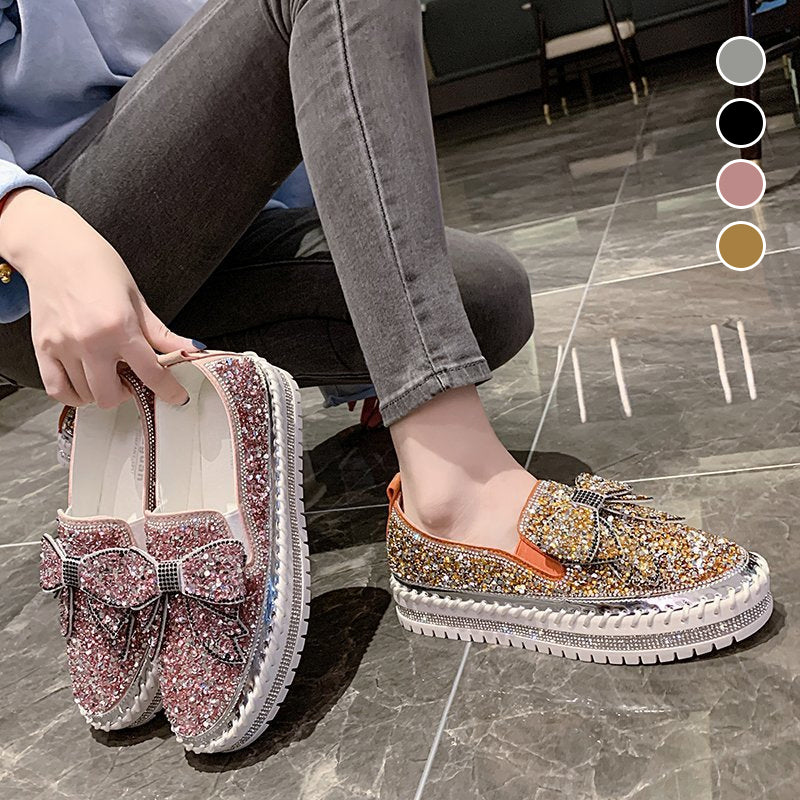 Thick Botton Casual Ladies Crystal Shoes