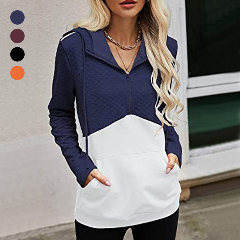 Hooded Zip-panel Contrast Pocket Sweatshirt