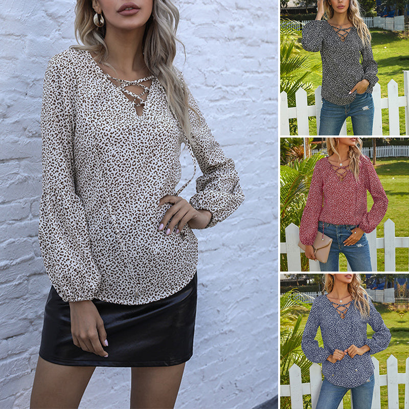 Leopard V-Neck Loose Shirt