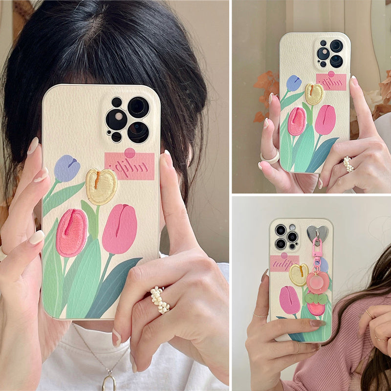 Cute Flower Case with Phone Lanyard