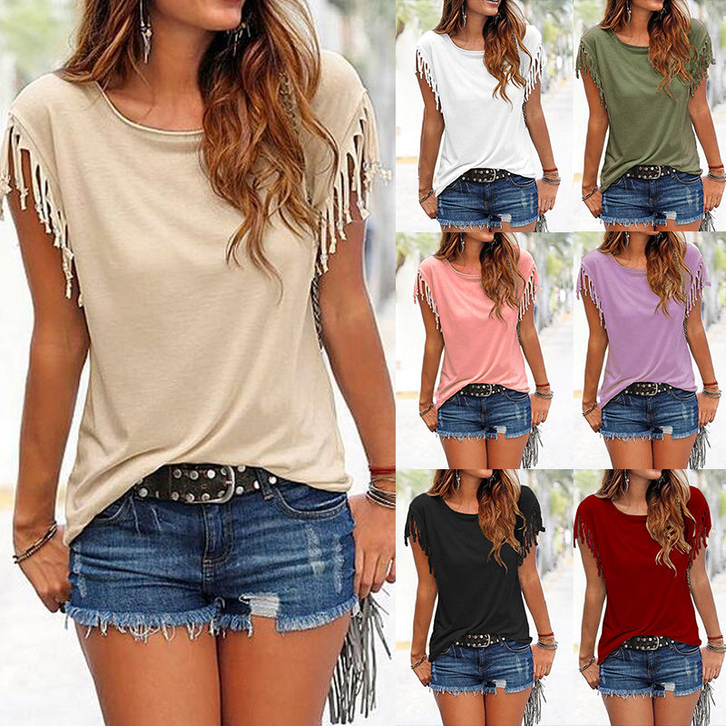 Crew Neck Fringe T-Shirt