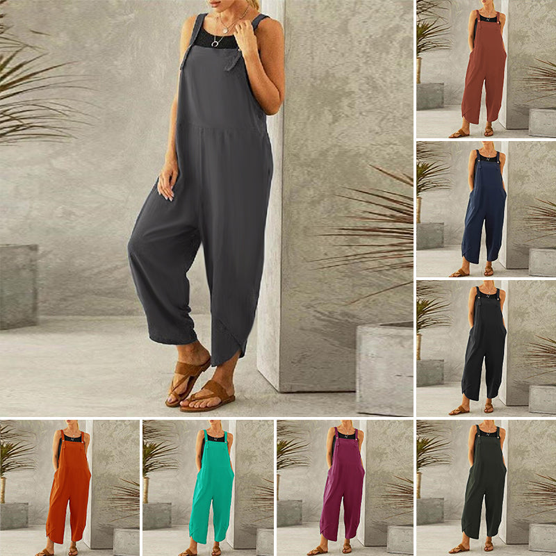 Women's Solid Color Casual Suspender Pants