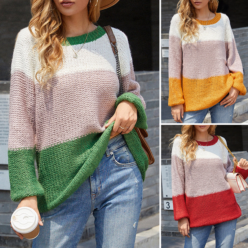 Striped Panel Contrast Knit Sweater