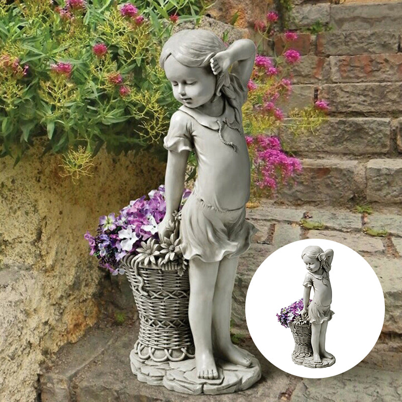 Little Girl Jacquard Blue Outdoor Garden Decoration