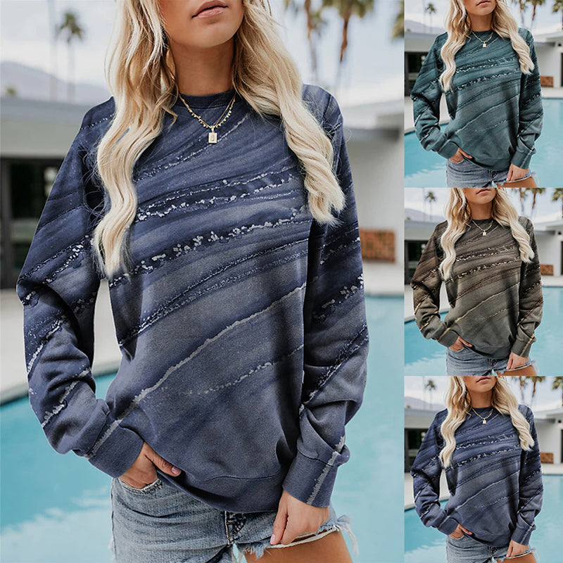 Geometric Loose Print Long Sleeve Crew Neck Sweatshirt