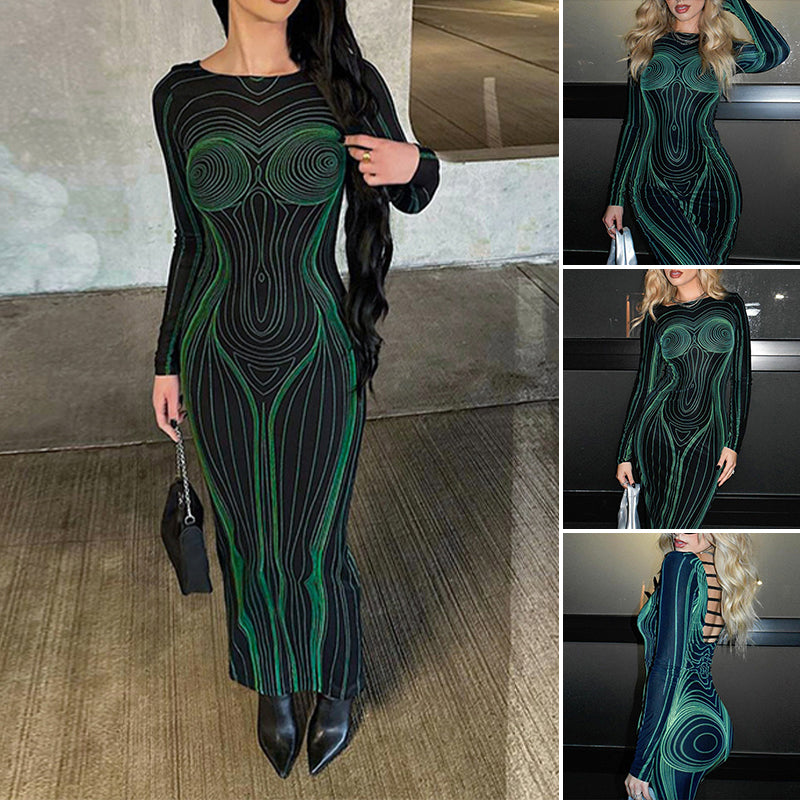 Women's Sexy Long Sleeve Backless Bodycon Dress