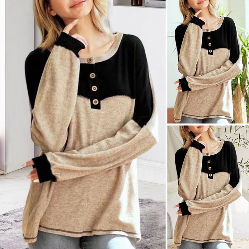 Round Neck Button Long Sleeve Shirt