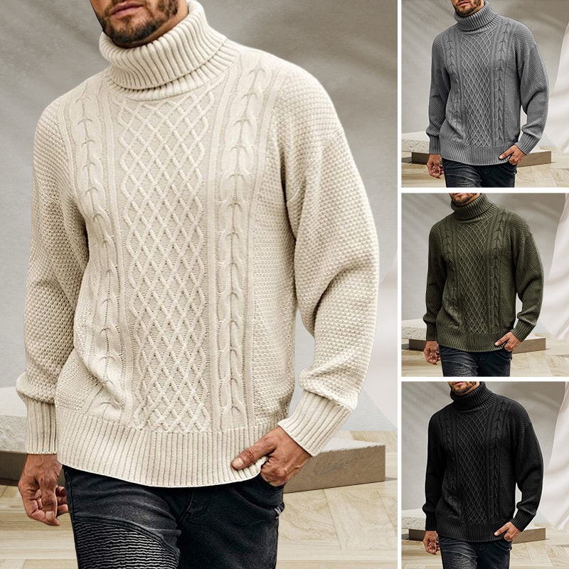 Men's Solid Long-sleeved Knit Turtleneck Sweater