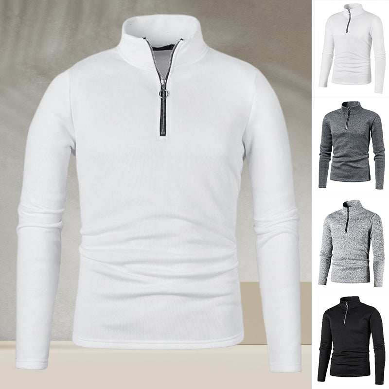 Men's Placket Zip Design Solid Color Turtleneck Jacket