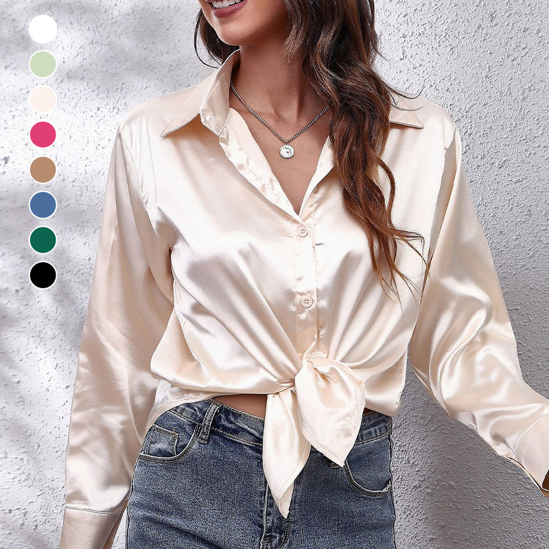 Satin Faux Silk Long-sleeve Shirt