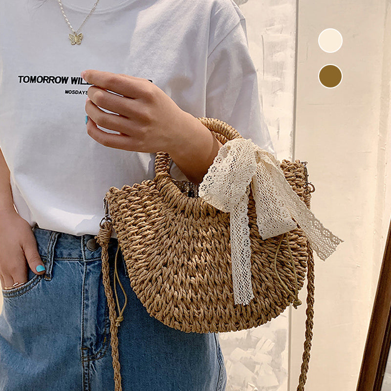 Fashion Ring Handle Straw Bag