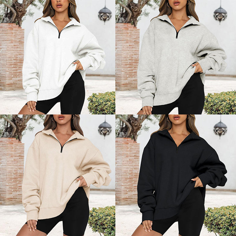 Lapel Zip Long Sleeve Sweatshirt