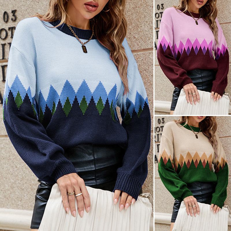 Diamond Check Contrast Knit Sweater