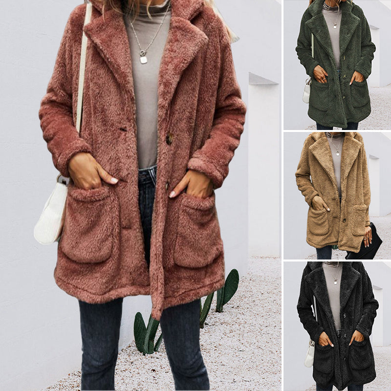 Thickened Plush Coat With Lapels