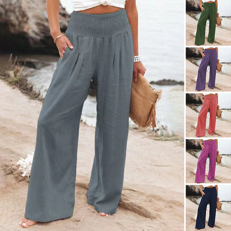 Casual Wide Leg Cotton and Linen Loose Trousers