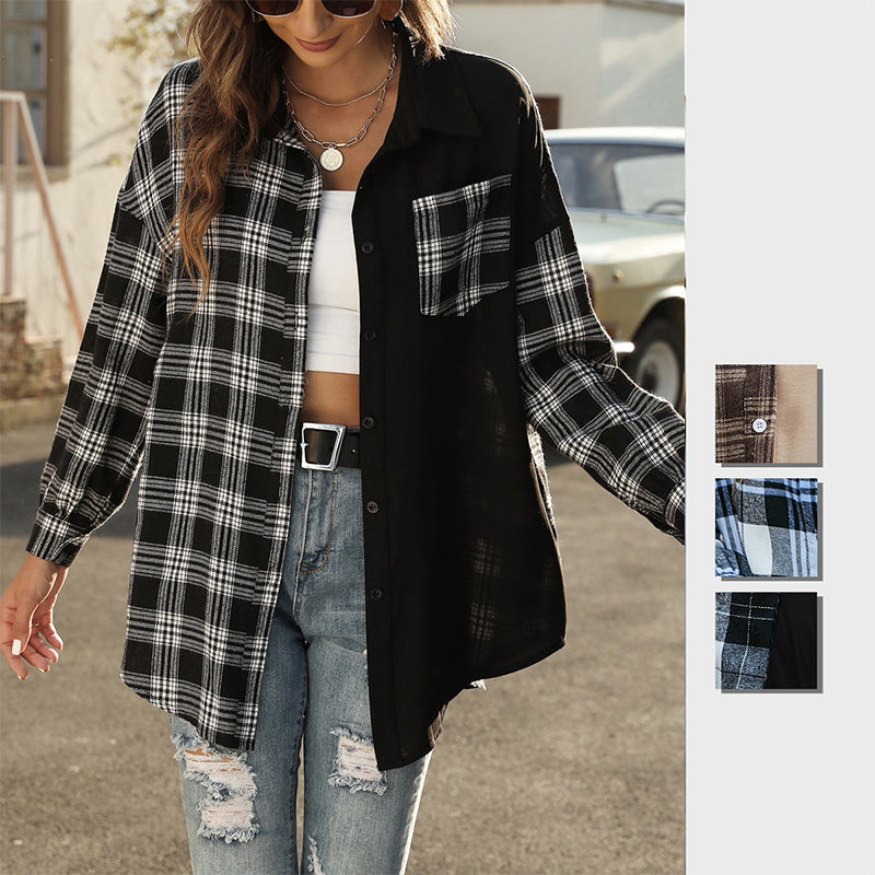 Women's Fashion Casual Asymmetric Plaid Loose Shirt