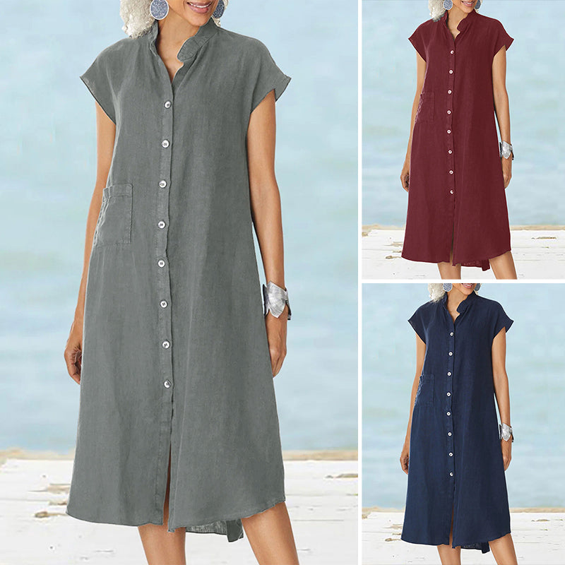 Women's Button-down Cotton Linen Loose Dress