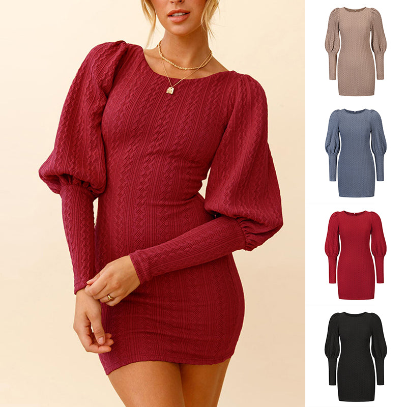 Knitted Long Sleeve Short Dress