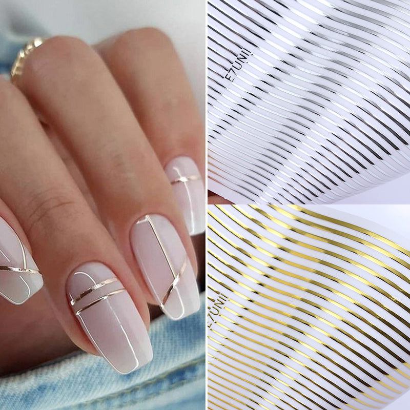 1pc Nail Stickers Gold Silver Lines