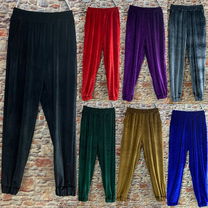 Gold Velvet Straight-leg Pants