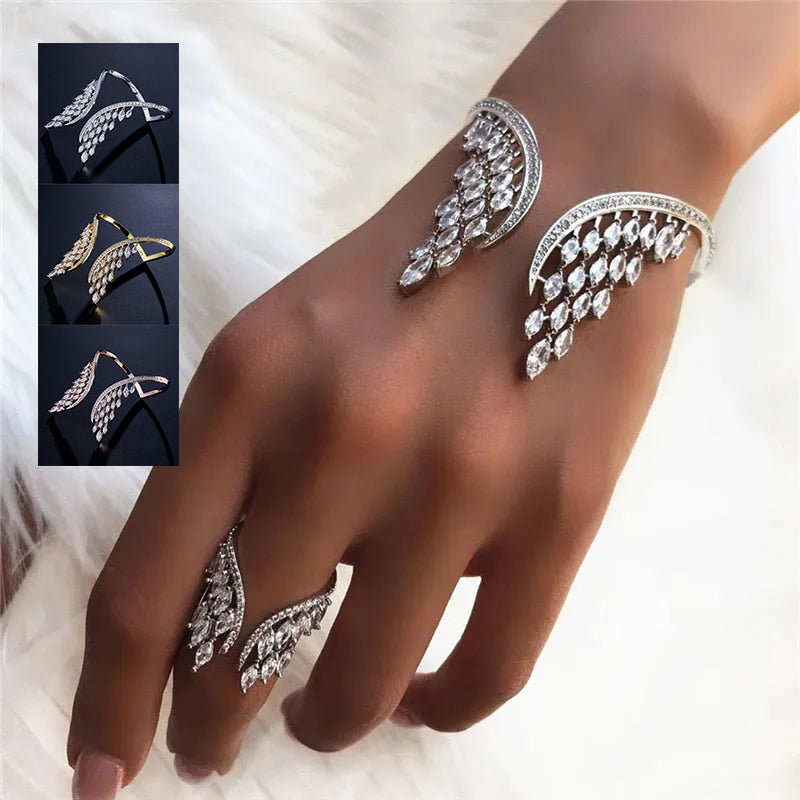 Angel wings bracelet and ring