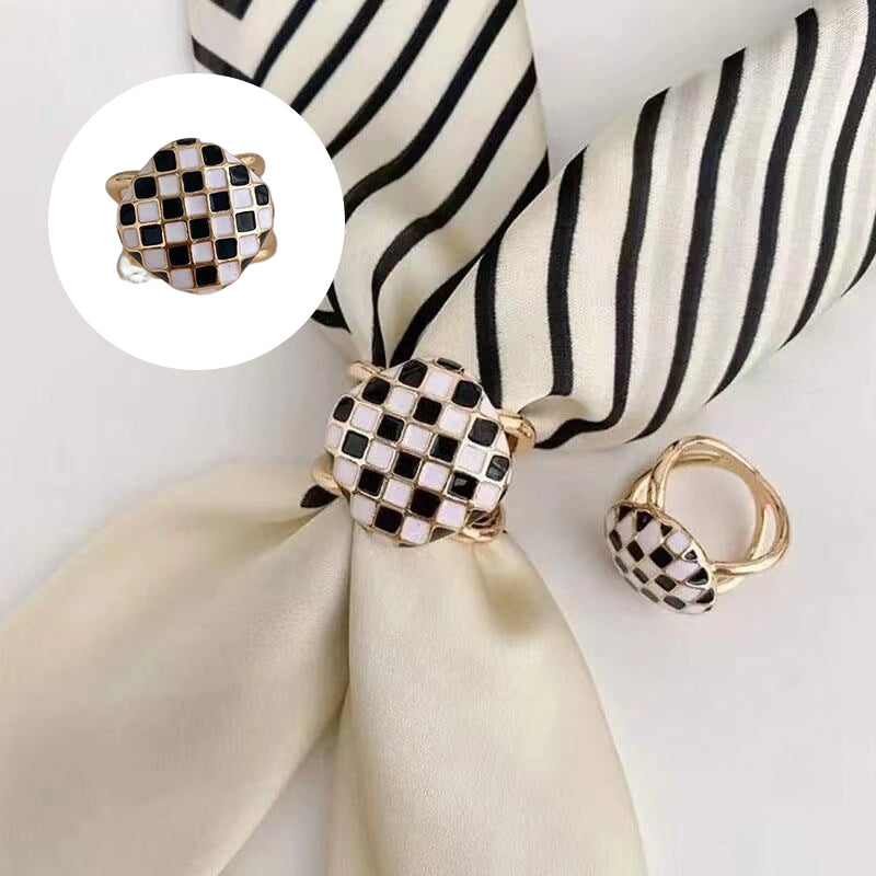 Women's Elegant Pearl Floral Scarf Ring Clip