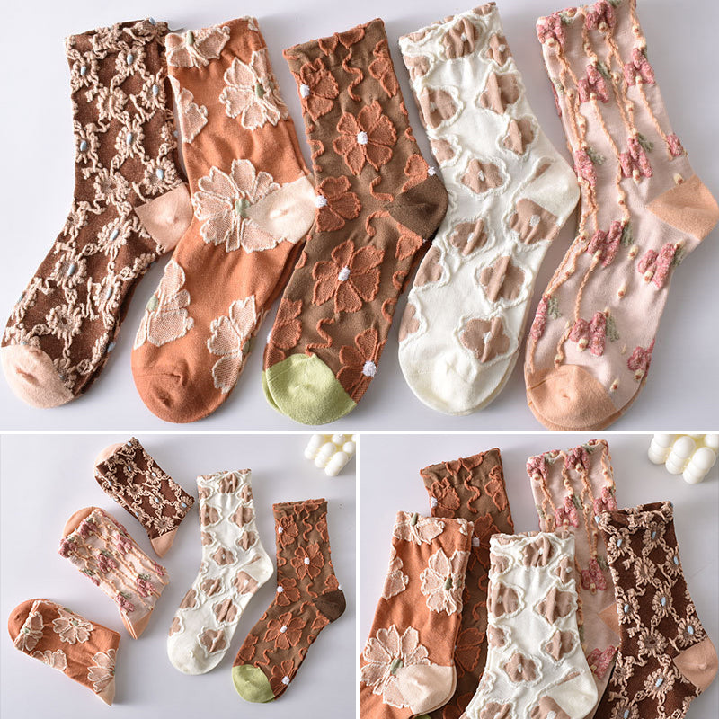 Women's Elegant Embossed Floral Cotton Socks