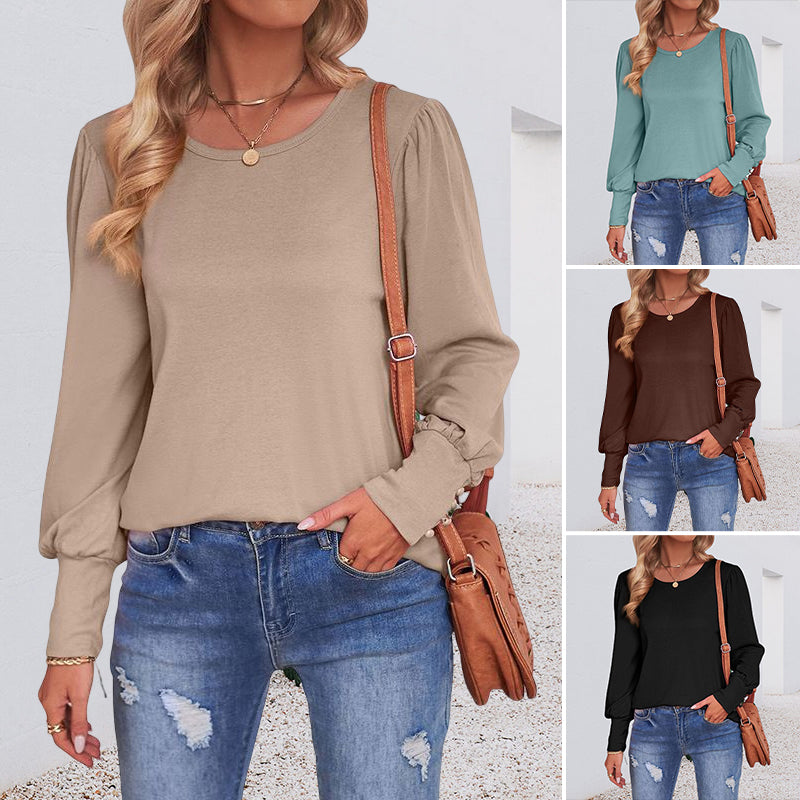 Puff Sleeve Crew Neck Loose Casual T-Shirt