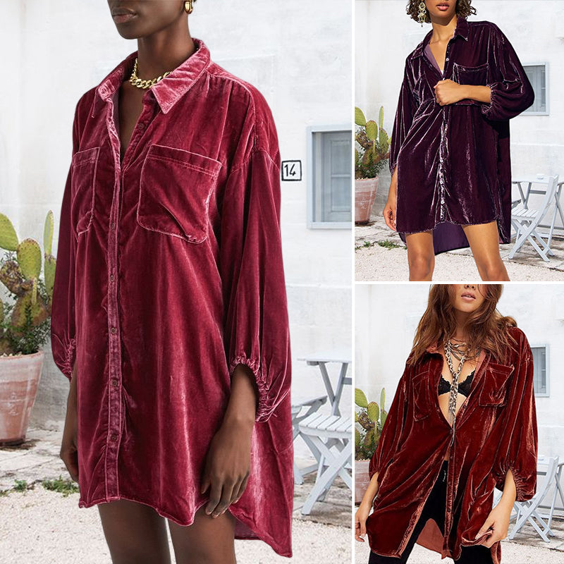 Velvet Balloon Sleeve Shirt