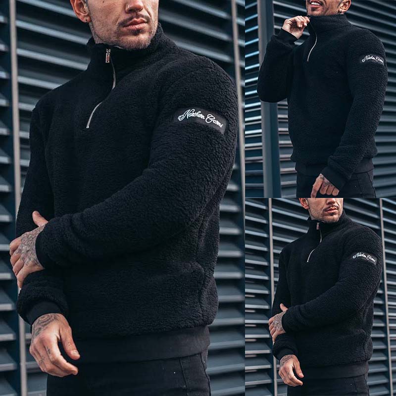 Black Stand Collar Plush Sweater