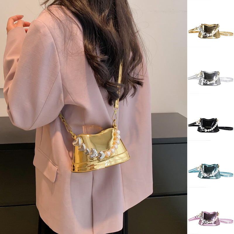 Mirror Laser Diagonal Pearl Handbag