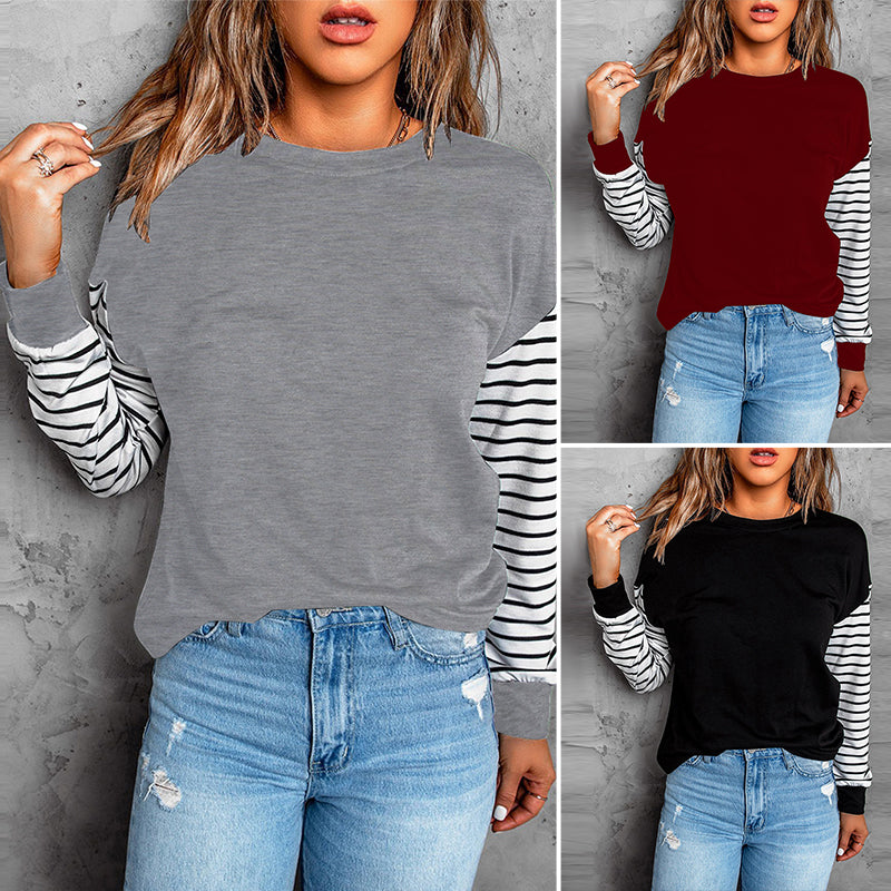 Solid Color Round Neck Long Sleeve T-Shirt