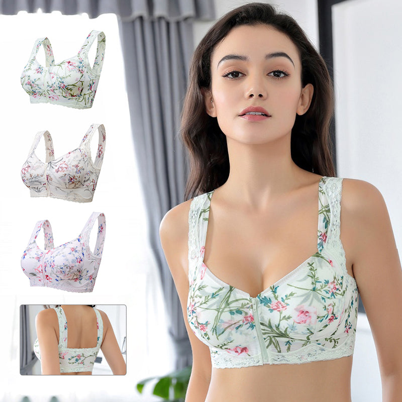 FRONT ZIPPER WIRELESS FLOWER BRA