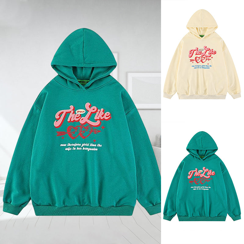 Vintage Heart Print Hooded Sweatshirt