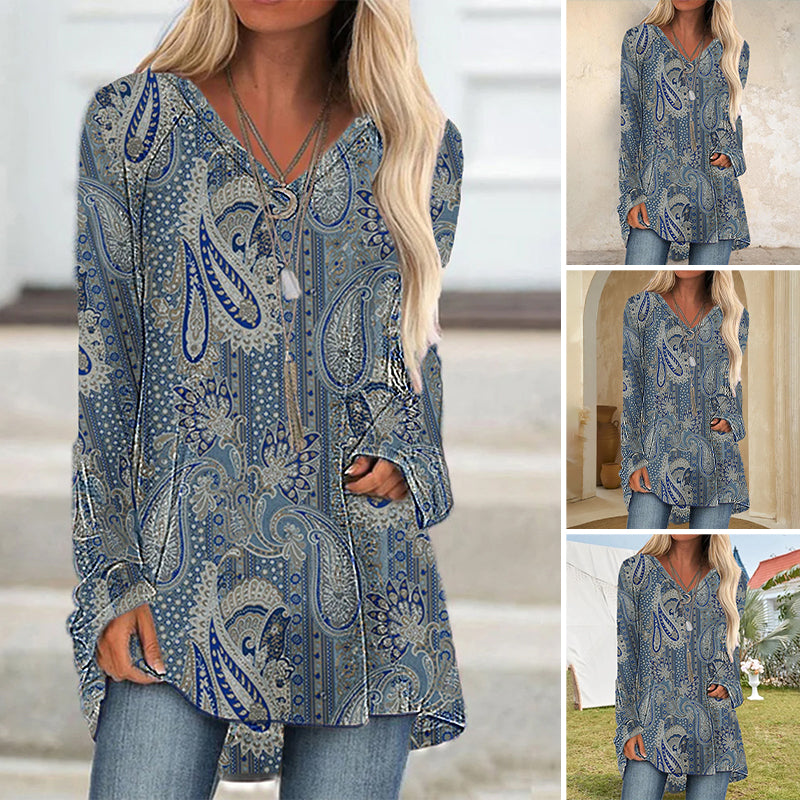 Long Sleeve Top with Paisley Print