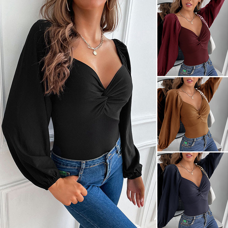 Women's Deep V Neck Long Sleeve Bodysuit