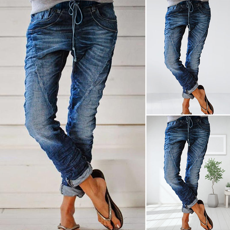 Drawstring Crinkled Jeans