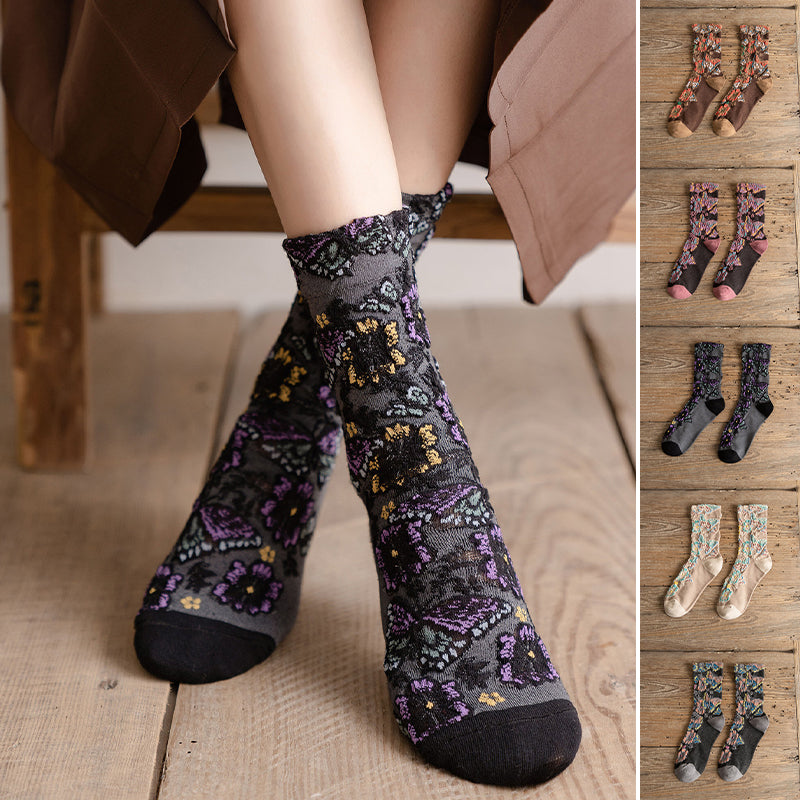 Embossed Floral Mid-calf Socks