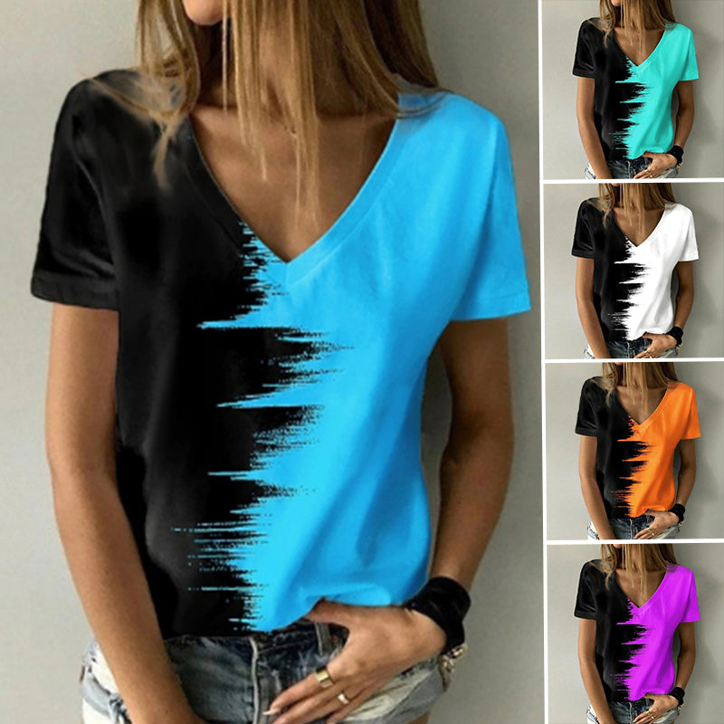 Digital Print V-Neck T-Shirt