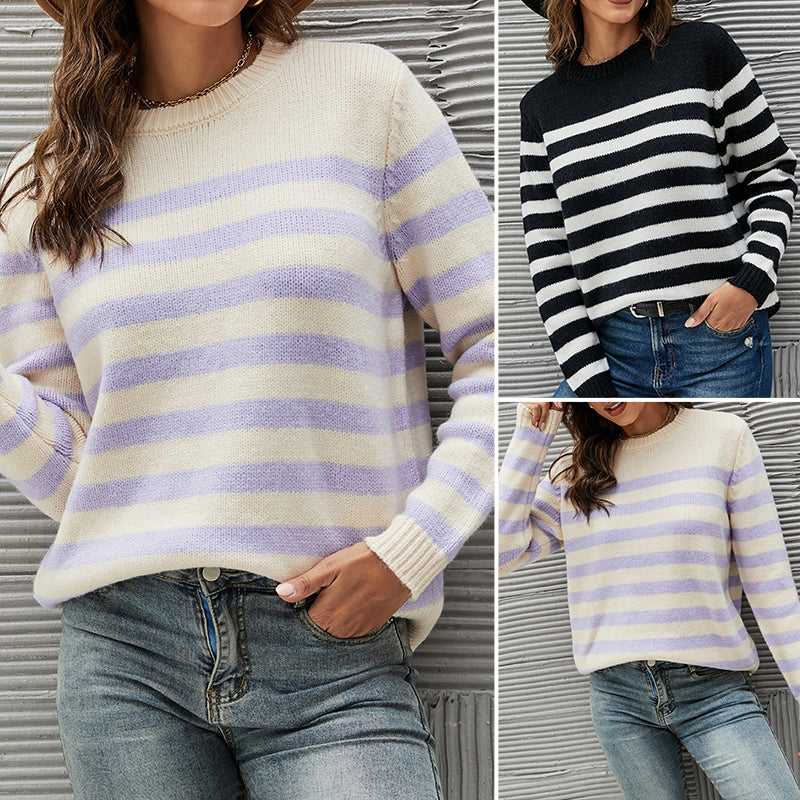 Striped Crewneck Pullover Sweater