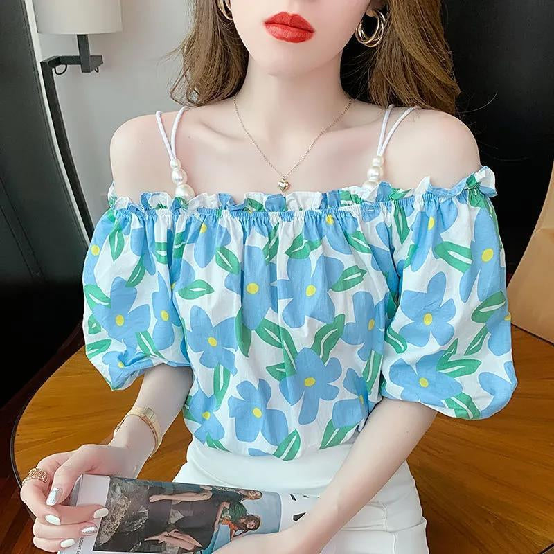 Fairy-like Floral Strapless Shirt