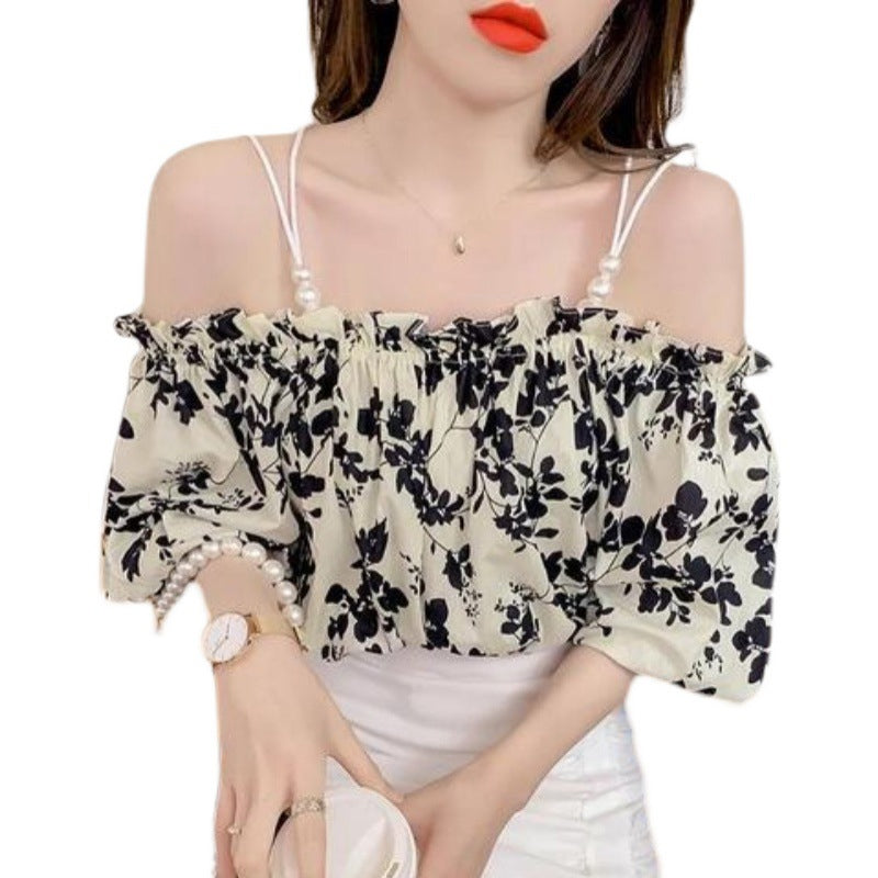 Fairy-like Floral Strapless Shirt