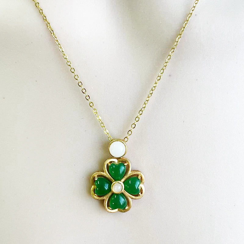 Good Luck Jade Clover Necklace