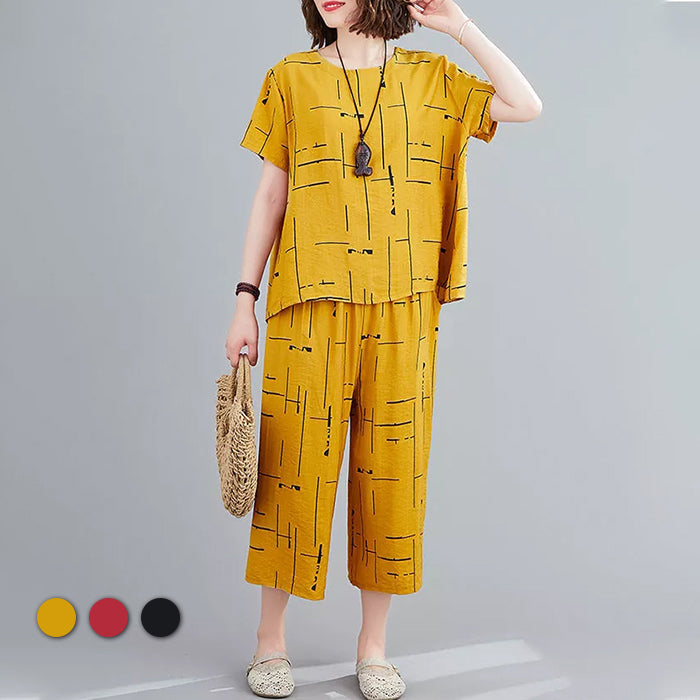 Half Sleeve Top Loose Trousers Two-piece Set