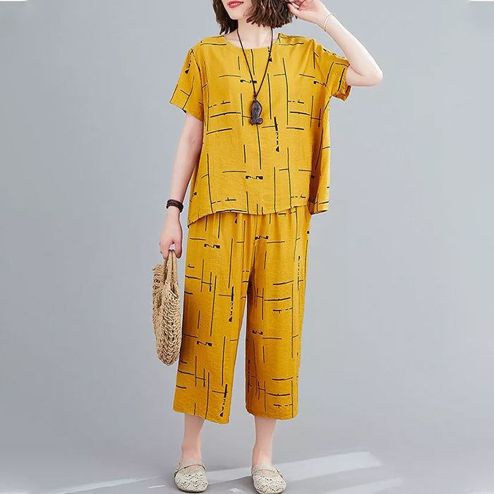 Half Sleeve Top Loose Trousers Two-piece Set