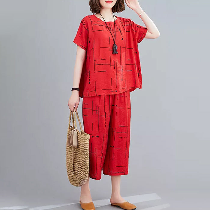 Half Sleeve Top Loose Trousers Two-piece Set