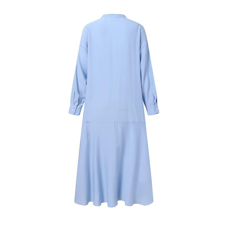 Leisure Button Cuffs Cotton Dress