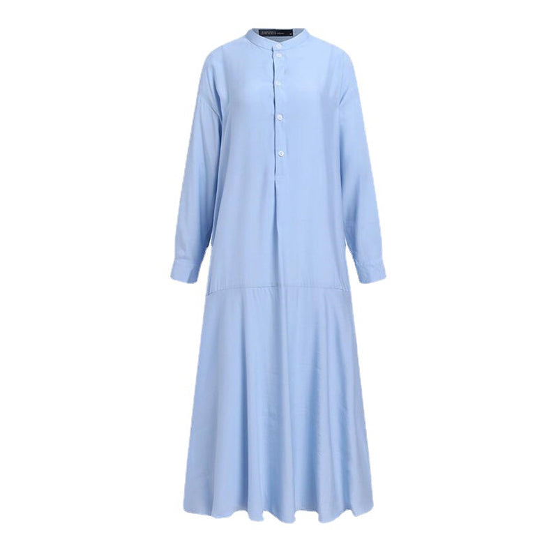 Leisure Button Cuffs Cotton Dress