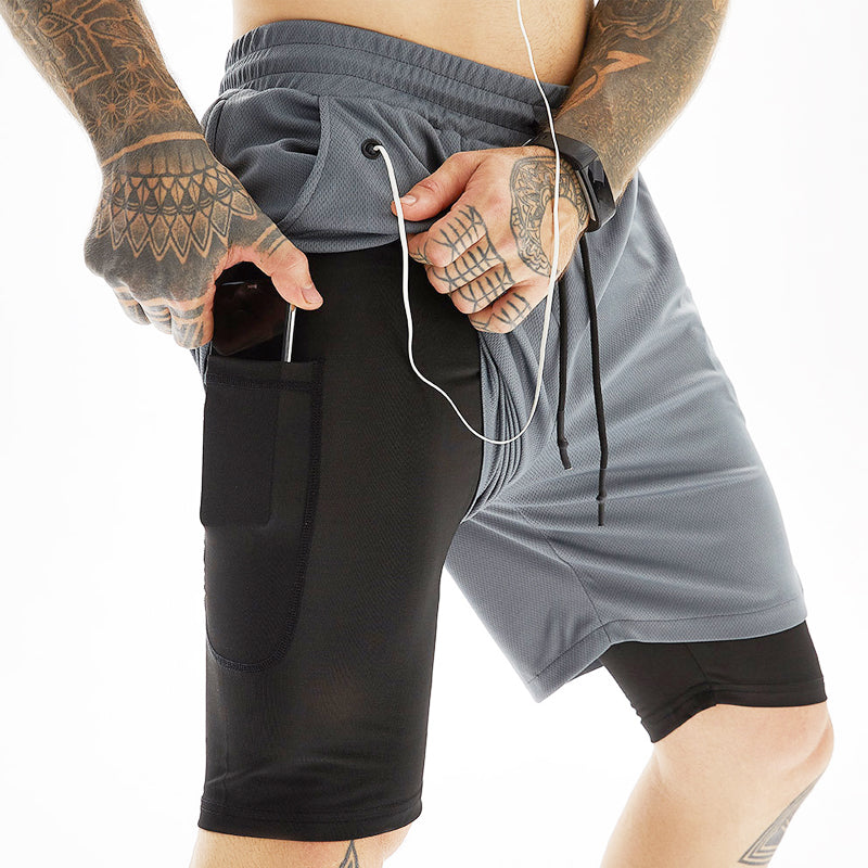Men's Casual Fitness Sports Shorts Double Layer Pants