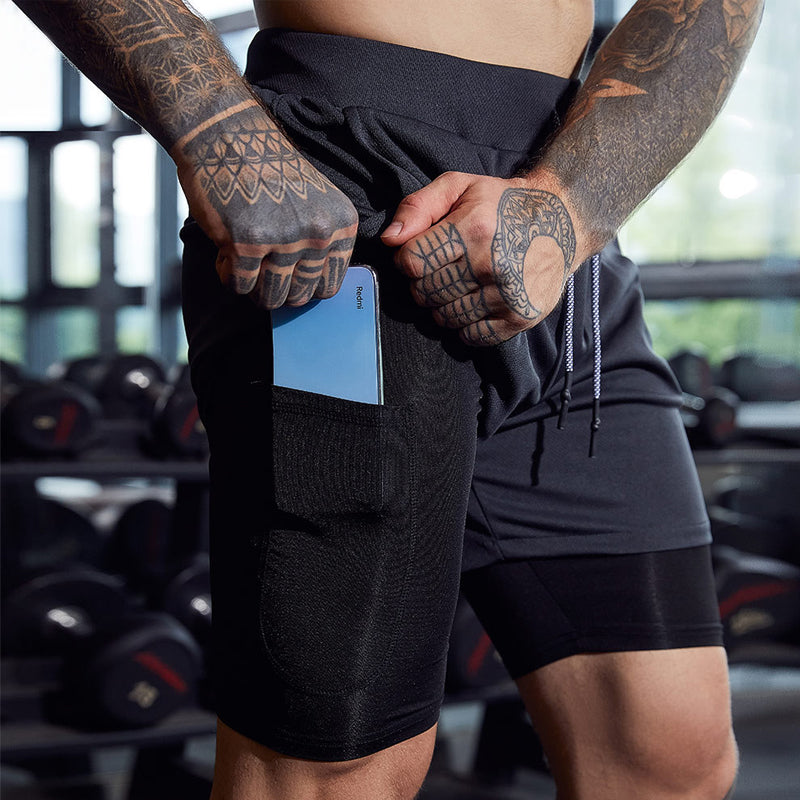 Men's Casual Fitness Sports Shorts Double Layer Pants